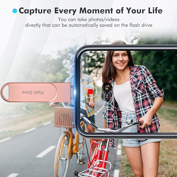 Apple MFi Certified 512GB Photo Stick, Flash Drive for iPhone Memory Stick for Photo/Video Backup Stick, High-Speed USB Stick iPhone Storage Drive Compatible for iPhone/iPad/Android/PC (Pink)