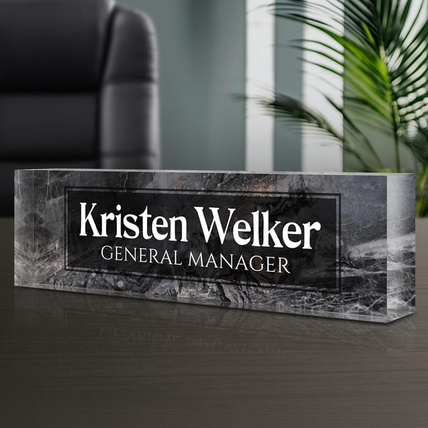 Personalized Name Plate for Desk - Custom Engraved Name Plates for Man - Boss Day Gifts for Boss - Acrylic Office Decor Appreciation Gifts for Teacher Nurse Coworker Social Worker (Gray/Black)