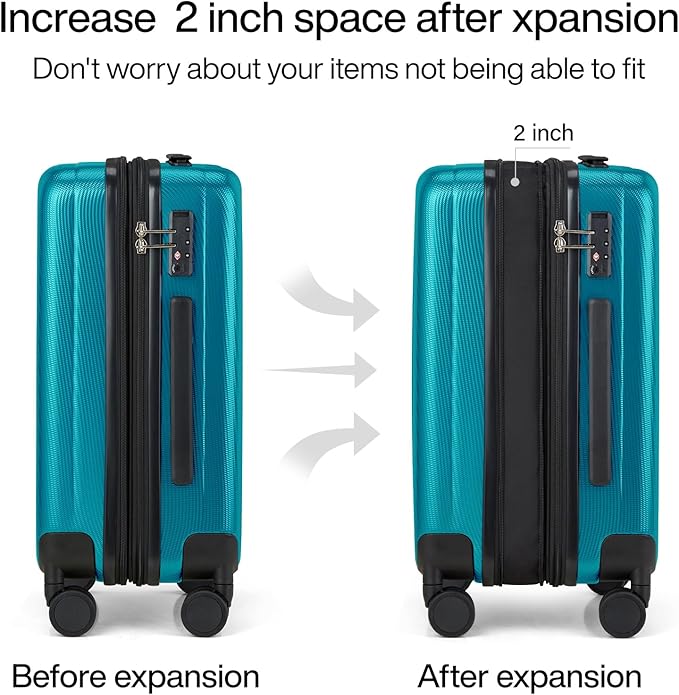 Hanke 24 Inch Expandable Checked Luggage Lightweight PC Hard Case Luggage Suitcases with Wheels Tsa Luggage Rolling Large Suitcase Travel Luggage Bag for Go to University.(Caribbean Blue)