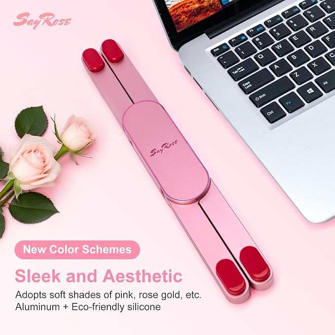 SayRose Portable Laptop Stand for Desk, Aluminum Ergonomic Computer Stand Foldable Compact Laptop Riser for Gaming, Travel, Desk Accessories Gifts for Women