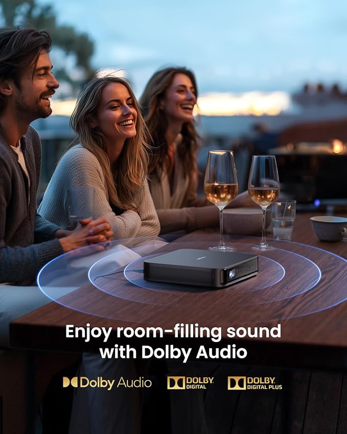 Dangbei Atom Portable Laser Projector, 1200 ISO Lumens, 3D Ready, Official Netflix, 1080p HD with 4K HDR Input, 180" Display, HDR10, 2x5W Dolby Audio, Home Theater Projector with WiFi and Bluetooth