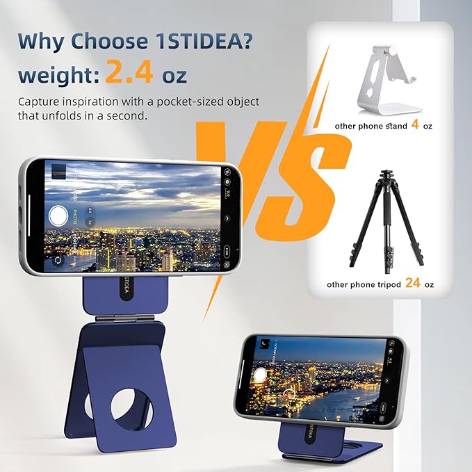 Phone Tripod Stand, Aluminum Alloy Mini Tripod Compatible with Magsafe iPhone 17/16/15/14/13/12 Series, Foldable Strong Magnetic Phone Stand, Mult-Angle Adjustment Selfie Stick