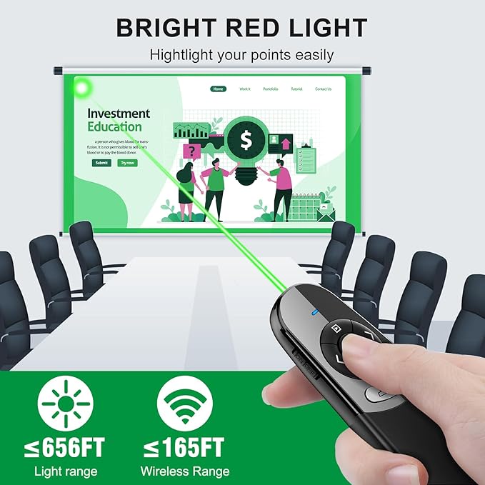 2 in 1 USB Type C Presentation Clicker with Green Laser Pointer, Wireless Presenter for PowerPoint Presentation PPT Clicker, 2.4GHz Presenter Remote Slide Advancer for MacBook/Computer