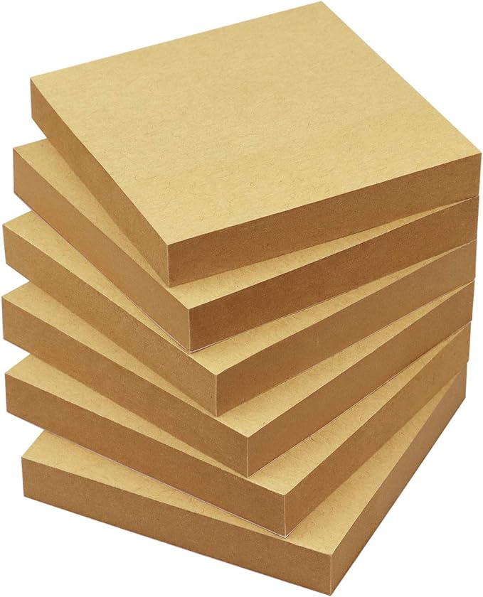 Sticky Notes 3x3 Self-Stick Notes Pads with 6 Bright Colors, Easy to Post for Office, School, Home, 6 Pads/Pack, 100 Sheets/Pad(Kraft Paper)