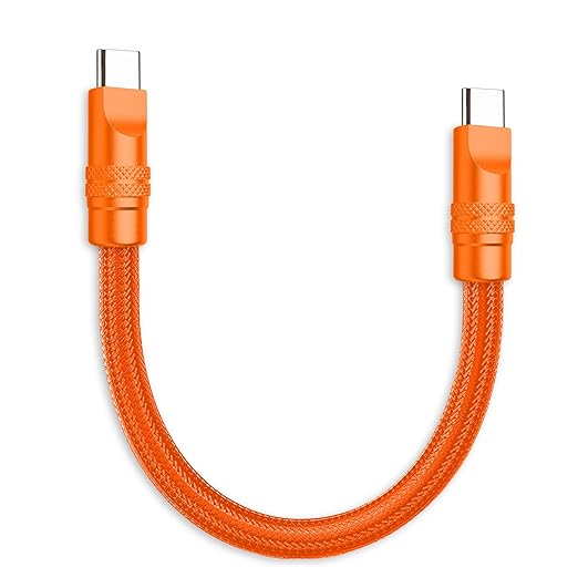 chubbycable Cute Chubby 240W Short USB C Cable Power Bank Fast Charging Cable Nylon Braided Charger Cord Compatible with iPhone 17-15 Series iPad, Orange+Orange, Type-C to Type-C, 0.82FT