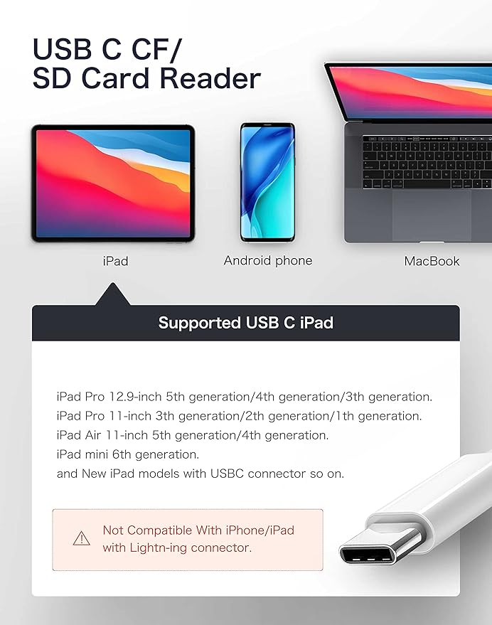 USB C SD Card Reader for iPhone 15/iPad/Mac, ChiaoPio USB C to SD CF, Type C Memory Card Adapter with Compact Flash/CF/SD/MicroSD Slots Compatible with iPad MacBook Pro/Air/Mini Mac Laptop