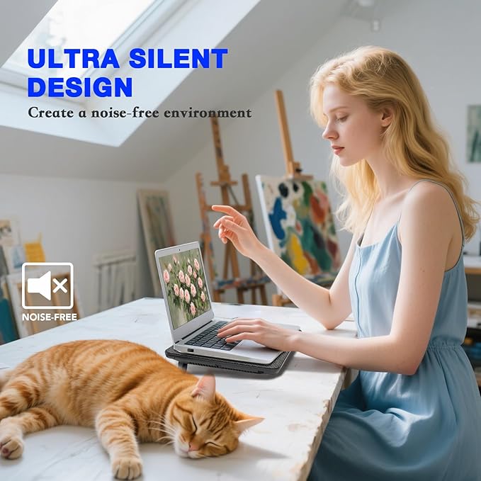 Laptop Cooling Pad, Coolertek Portable Slim Quiet Laptop Notebook Cooler Cooling Pad Stand with 2 Blue LED Fans, USB Powered, Adjustable Angled, Fits 11-14 Inch Laptop