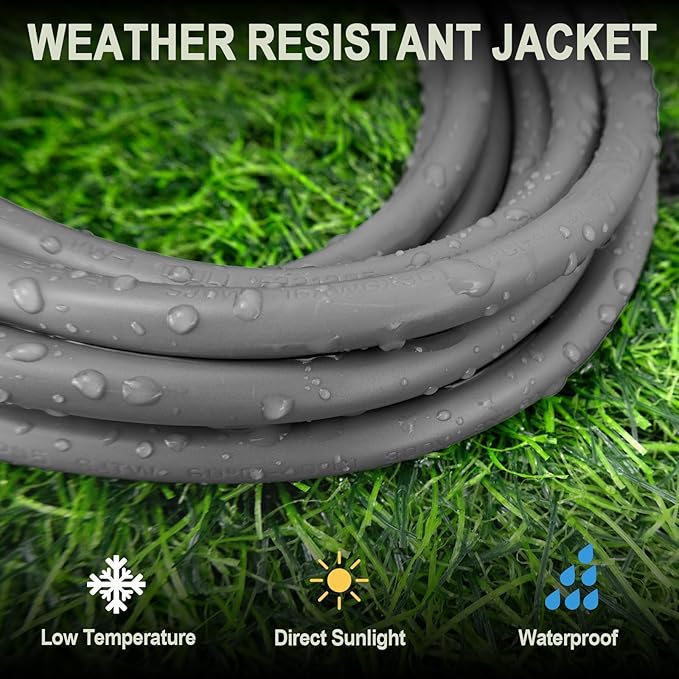 EP 25 Ft Lighted Outdoor Extension Cord - 12/3 SJTW Heavy Duty Grey Extension Cable with 3 Prong Grounded Plug - Power Cord for Lawn, Garden, Appliances