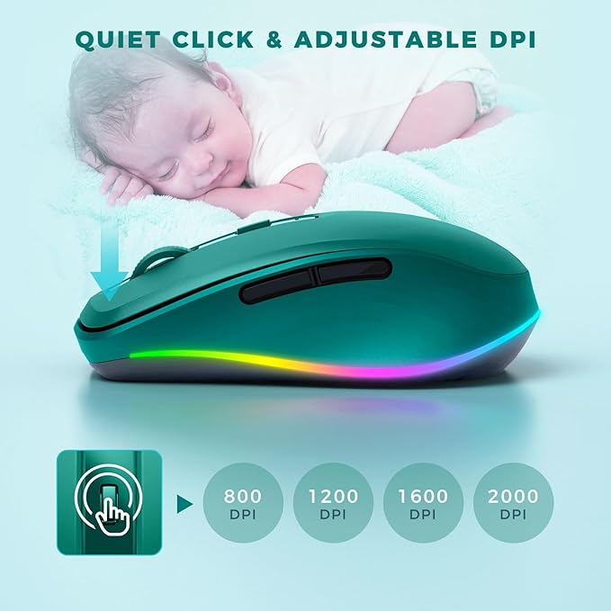 PEIOUS Wireless Mouse Jiggler - LED Wireless Mice with Build-in Mouse Mover, Rechargeable Moving Mouse for Laptop with Undetectable Random Movement Keeps Computers Awake - Dark Green
