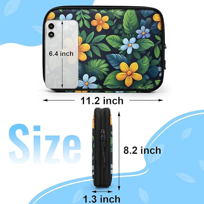 Yellow Blue Flowers Electronics Travel Organizer Case, Tech Accessories Cable Storage Bag for Cords, Charger, Phone, Hard Drive