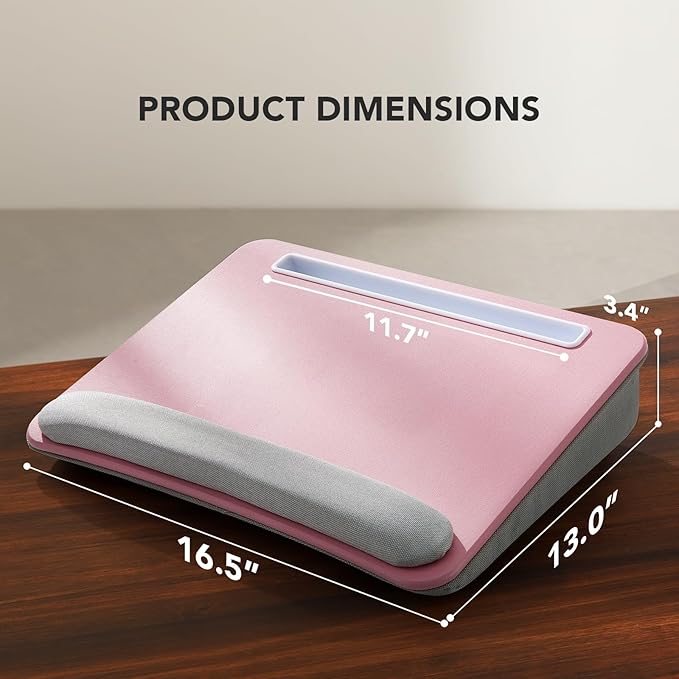 HUANUO Lap Laptop Desk - Portable Lap Desk with Cushion, Fits up to 15.6 inch Laptop, Anti-Slip & Storage Function - Pink