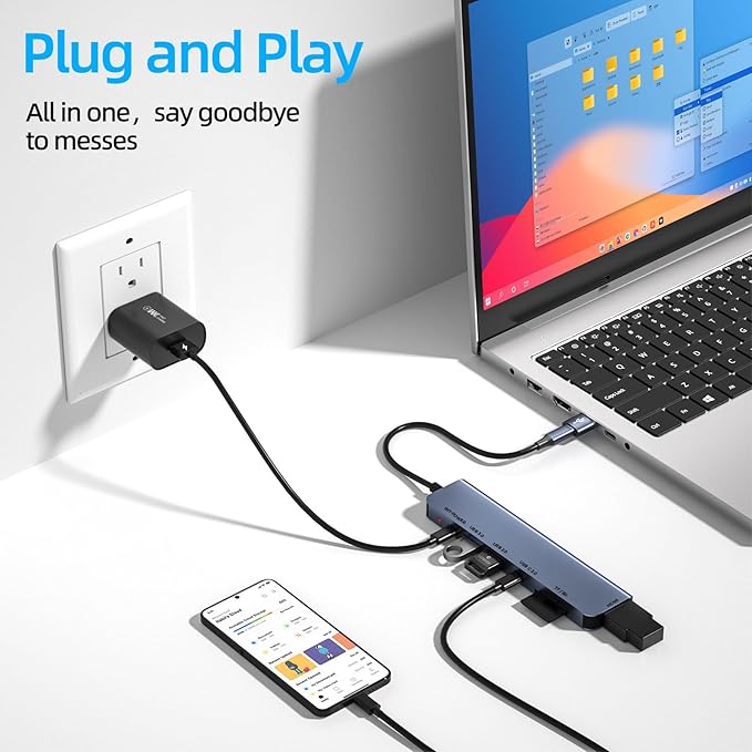 7-in-1 USB C Hub to Multiport USB Adapter Dock for Laptop, 4K USBC Docking Station to HDMI Splitter with 100W PD Charging, USBA&Type-C Data Ports, SD/TF Card Reader for MacBook Pro/Air, Lenovo,Desktop