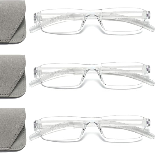 Viseng 3 pairs of reading glasses, blue light blocking glasses, computer reading glasses for men and women, fashionable rectangular one-piece glasses frame+2.0