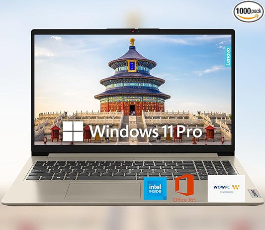 Lenovo 15.6" HD IdeaPad Anti-Glare Coating + 1 Year Microsoft 365, 20GB RAM, 640GB SSD, Windows 11 Pro, Up to 9.5 Hours Battery Life, Intel Processor, WiFi 6, HDMI, USB-C, SD Card Reader, w/WOWPC USB