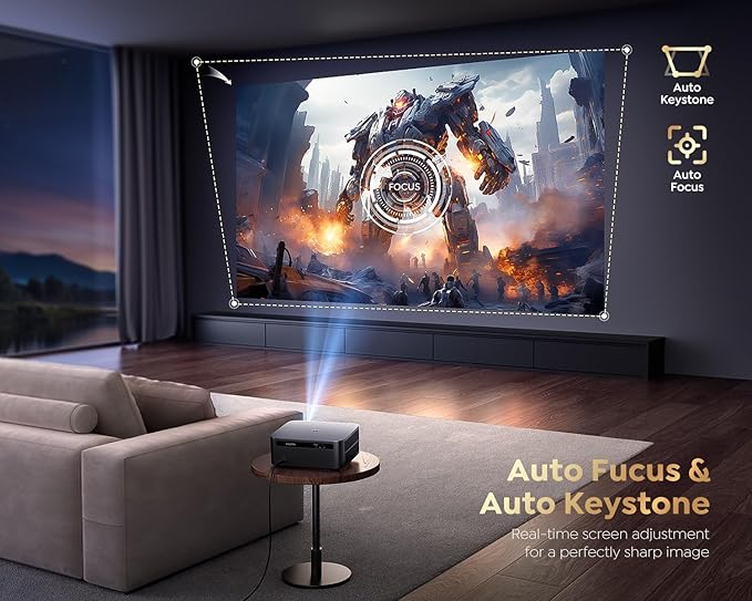 [1500 ANSI/Google TV/Voice Control]Smart Projector with WiFi 6 and Bluetooth, Netflix-Licensed 4K Support, Outdoor Movie Proyector, 1080P Home Ceiling Auto Focus Projector, PUTRIMS K12 Gray