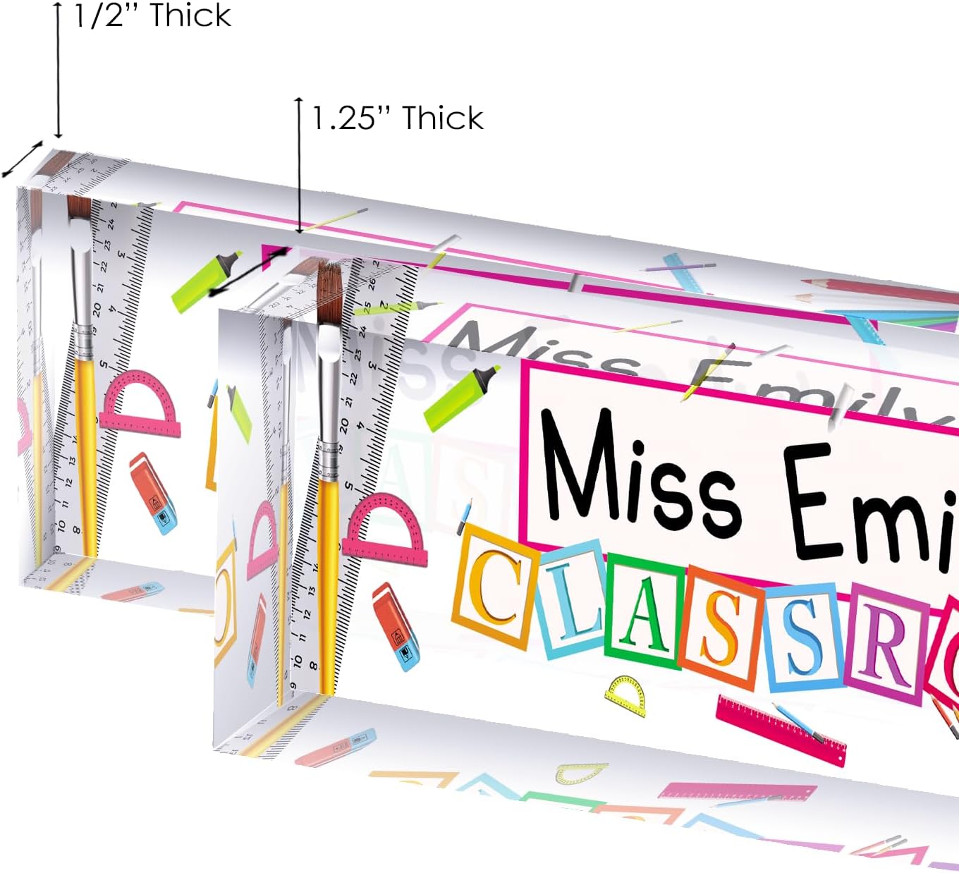 Artblox Acrylic Name Plate, 8'' x 2.5'', Personalized Teacher Desk Sign, Modern Signage