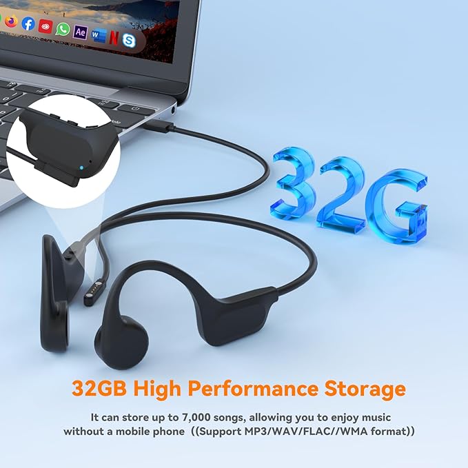 Bone Conduction Bluetooth Headphones-SurfAudio,IP68 Waterproof Swimming Headphones with 32GB MP3 Player, Lightweight Open Ear Design for Swimming/Surfing/Marathon/Cycling(Ebony)