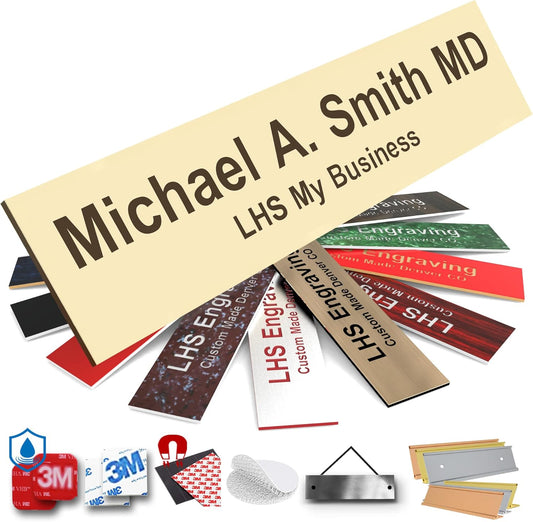 Engraved Name Plates for Door Sign Personalized Ivory Plastic Plaque with Brown Letters - Made in USA 2x10 B5