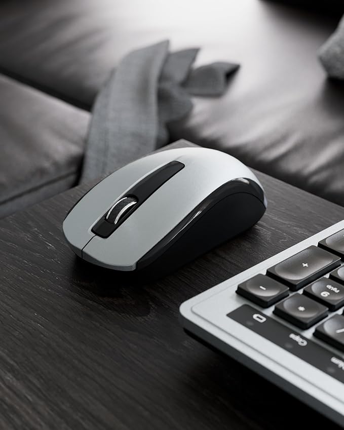 Wireless Keyboard Mouse Combo - 2.4Ghz Office Quiet Keyboard and Mouse Wireless - 104 Keys Full Size Ergonomic Keyboard for Laptop, Computer, PC, Notebook (Full Size Grey Black)