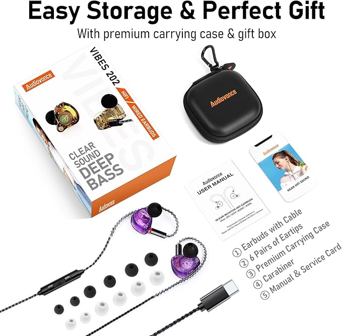 Vibes 202MC USB-C Wired Earbuds - HiFi in Ear Monitor Headphones - Noise Isolating Ear Buds w/ Mic - Clear Sound, Deep Bass & Comfort-Fit Earphones - MMCX to USBC, Silver Plated Cord, Carrying Case