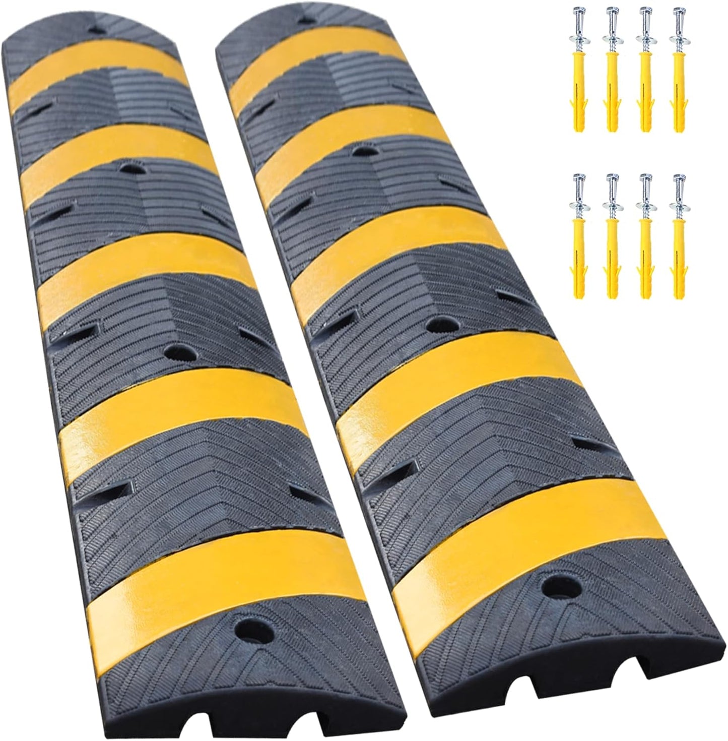 Orangestar 2-Pack 6Ft Rubber Speed Bump, 2 Channel Heavy Duty Speed Hump Cable Protector Ramp w/8 Bolts for Asphalt Concrete Driveway Gravel 72x11.8x1.8 inch(L x W x H)