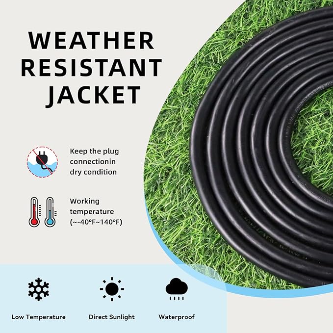 EP 30 Ft Outdoor Extension Cord - 12/3 SJTW Heavy Duty Black Extension Cable with 3 Prong Grounded Plug - Power Cord for Lawn, Garden, Appliances