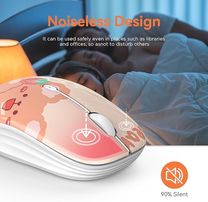 Cute Bluetooth Wireless Mouse with 2.4GHz USB Receiver, Silent Clicks, AA-Battery Powered, Durable, Lovely Cartoon Mice, Ideal for Kids, Students, Teens on Laptops, Mac, iPad, PC (Kerry Bear)