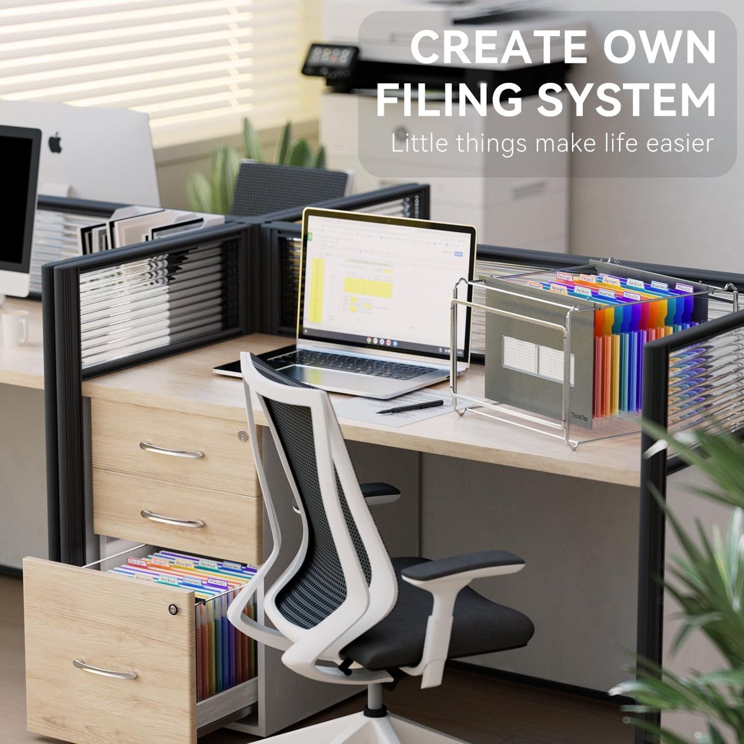 ThinkTex Plastic Expanding Hanging File Folders,12 Accordion Pockets,Large Capacity for Letter Size, Organizer for Filing Cabinet,Ideal for Tax,Contracts,Invoices,for Office,School-black-2set