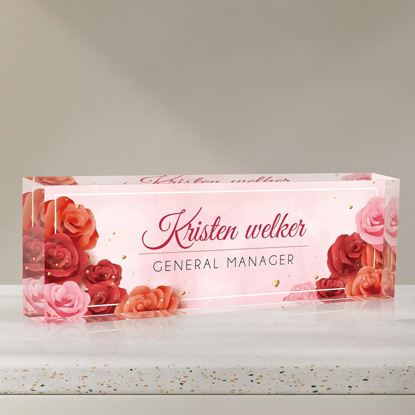 Desk Name Plate Personalized, Premium Rose Acrylic Desk Name Plate, Personalized Name Plate for Desk, Office Decor for Women or Men Coworkers, Boss, Employee, Teacher