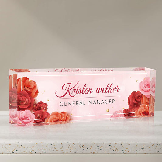 Desk Name Plate Personalized, Premium Rose Acrylic Desk Name Plate, Personalized Name Plate for Desk, Office Decor for Women or Men Coworkers, Boss, Employee, Teacher