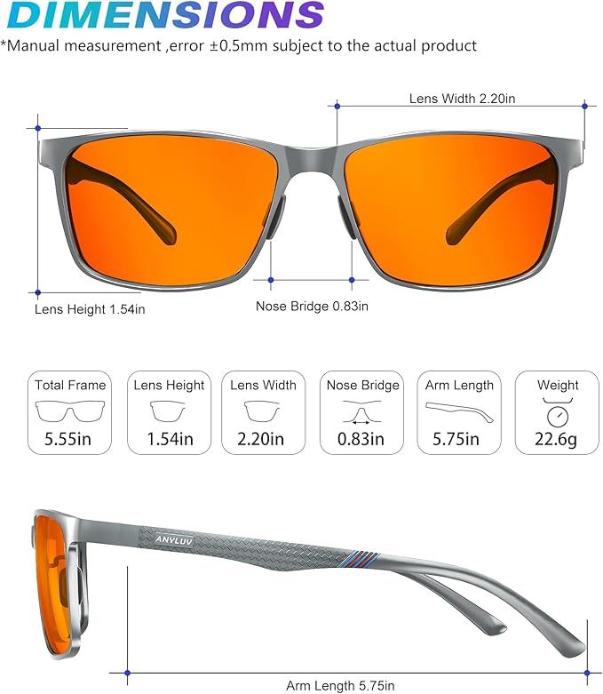ANYLUV Blue Light Glasses Men, Relieve Eyestrain and Eye Protection, Al-Mg Metal Computer Blue Light Blocking Glasses