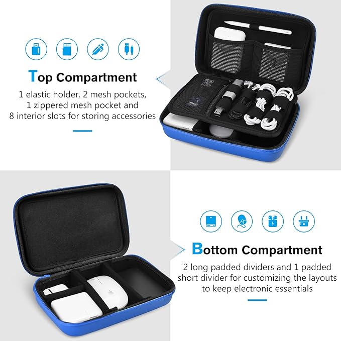 ProCase Hard Travel Electronic Organizer Case for MacBook Power Adapter Chargers Cables Power Bank Apple Magic Mouse Apple Pencil USB Flash Disk SD Card Small Portable Accessories Bag