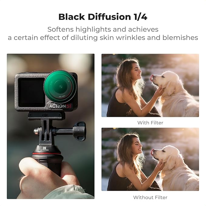 K&F Concept Push in Fit Effect & ND & CPL Filter Set Compatible with DJI Osmo Action 5 Pro, 3 Pack CPL Black Diffusion 1/4 ND2-32 Filters Filters for Osmo Action 4/3, Multicoated HD Optical Glass