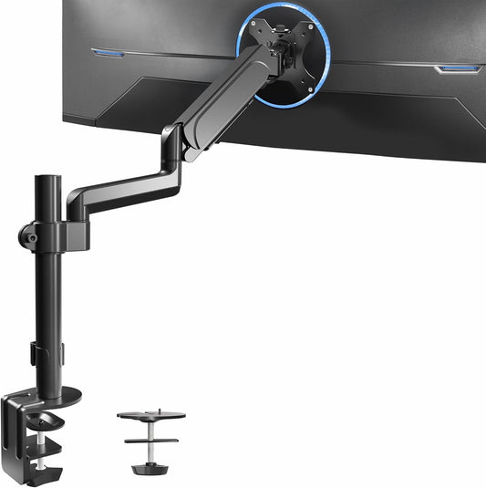 VIVO Single Monitor Arm Mount for 17 to 32 inch Screens - Pneumatic Height Adjustment, Full Articulating Tilt, Swivel, Heavy Duty VESA Stand with Desk C-clamp and Grommet Option STAND-V001K