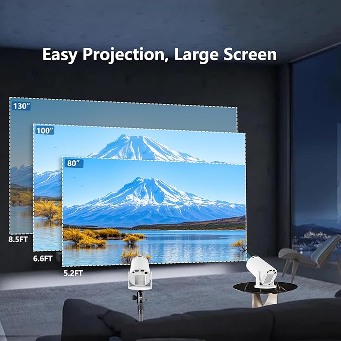 JREN Mini Android Projector Portable with WiFi and Bluetooth, Smart Projector with Auto Keystone, Outdoor Movie Projector for Bedroom Ceiling, Short Throw Roku Projector Home Theatre Mini