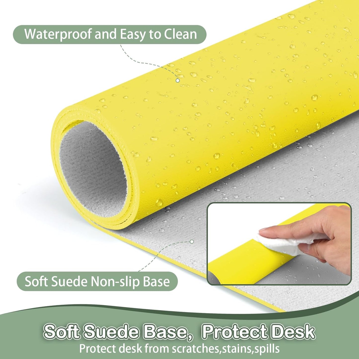 Boutilon Leather Desk Pad Protector,Non-Slip Mouse Pad,Laptop Desk Pad,Office Mouse Mat,Waterproof Leather Desk Blotter,Desk Writing Pad for Office and Home (S-Lemon,24"x 14")