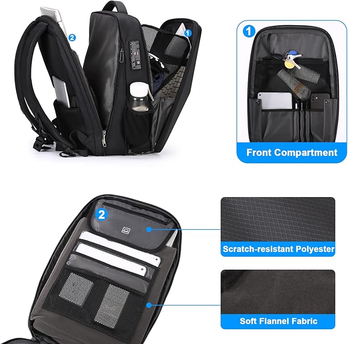 FENRUIEN Hardshell Backpack Expandable,Anti Theft Laptop Backpack for Men with USB Port,Water Resistant Computer Bag 17.3 Inch for Travel/Business