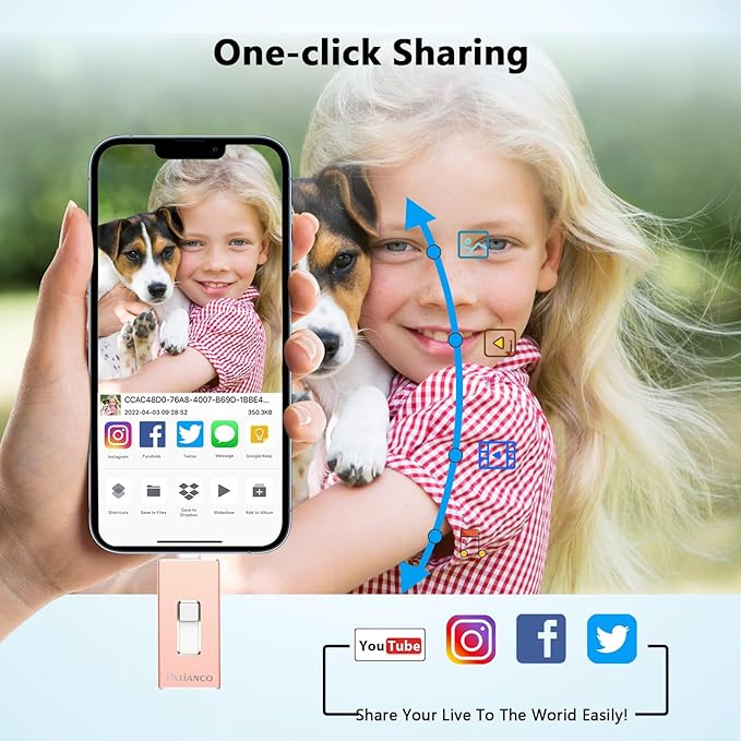 Photo Stick Apple MFi Certified for iPhone 512GB, USB Flash Drive for iPhone Thumb Drive, iPhone-Memory-Stick for iPad/iPhone/Computer Picture Keeper Portable Hard Drive Pink