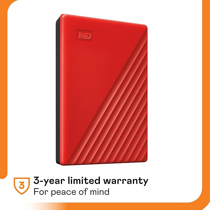 WD 6TB My Passport, Portable External Hard Drive, Red, Backup Software with Defense Against ransomware, and Password Protection, USB 3.1/USB 3.0 Compatible - WDBR9S0060BRD-WESN