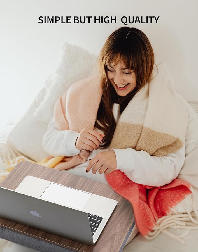 Lap Desk with Pillow Cushion, Portable Laptop Bed Desk, Fits up to 15.6 inch Laptop, Lap Stand for Bed & Couch & Carpet, Book Tablet/Drawing Board - Dark Brown Wood