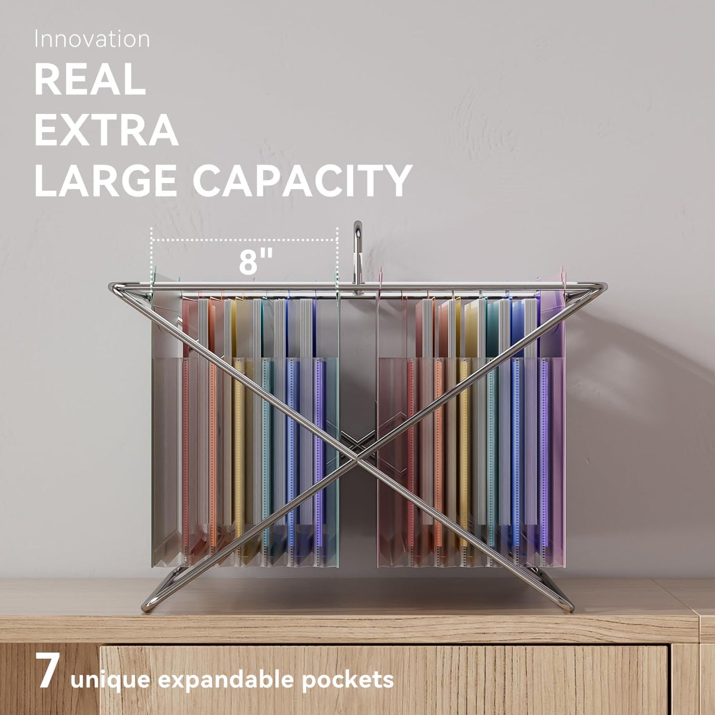 ThinkTex Plastic Expanding Hanging File Folders, 7 Innovative 1.2" Accordion Pockets, Large Capacity, Multi-Color Tabs, Letter Size for Filing Cabinet - 3 Packs 3 Colors