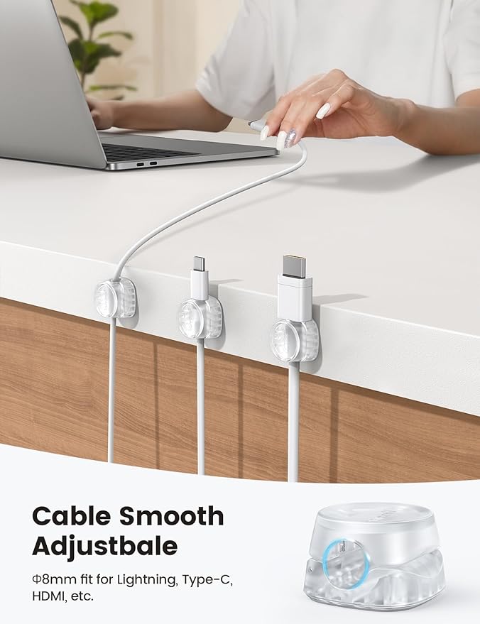 6Pack Cord Organizer, Office Desk Accessories - Lamicall Clear Cable Management Clips, Home Workspace Organization Accessories, Nightstand Wire Keeper Desk Decor, Dorm Room Essentials Desktop Gadgets