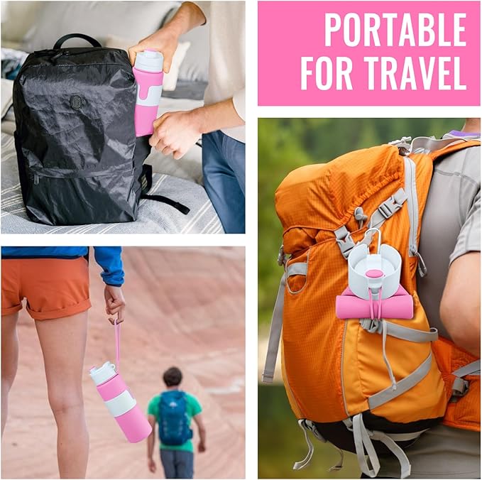 Nefeeko Collapsible Water Bottle, BPA Free 26oz Foldable Water Bottle for Travel Sports, Leak-Proof Spill-Proof Portable Water Bottles with Carabiner, Lightweight