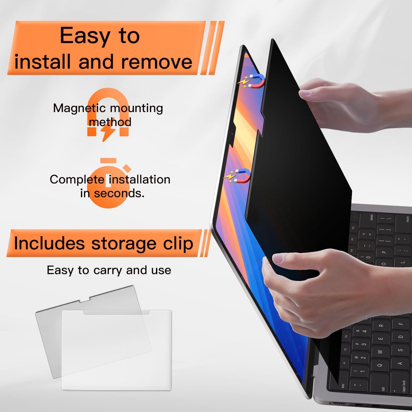 Magnetic 360° Privacy Screen for Macbook Air 15 Inch (2023-2025, M2, M3, M4)), Removable Anti Glare Blue Light Filter, 4 Way Anti Spy Black Protector for Mac Air 15In Laptop Computer