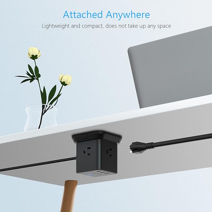 BESTEK Power Strip with USB, Vertical Cube Mountable Power Outlet Extender with 3 Outlets, 3 USB & 1 Type-C PD20W Ports, 5-Foot Extension Cord and Detachable Base for Easy Mounting (Black)