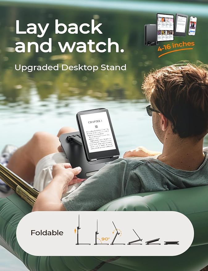 LISEN Tablet Stand for iPad Stand Holder Desk, Foldable Home Office Desk Accessories Travel for iPad Holder Dorm College Essentials Portable Monitor Fits Tabs Kindle iPhone 4-15.9" Black