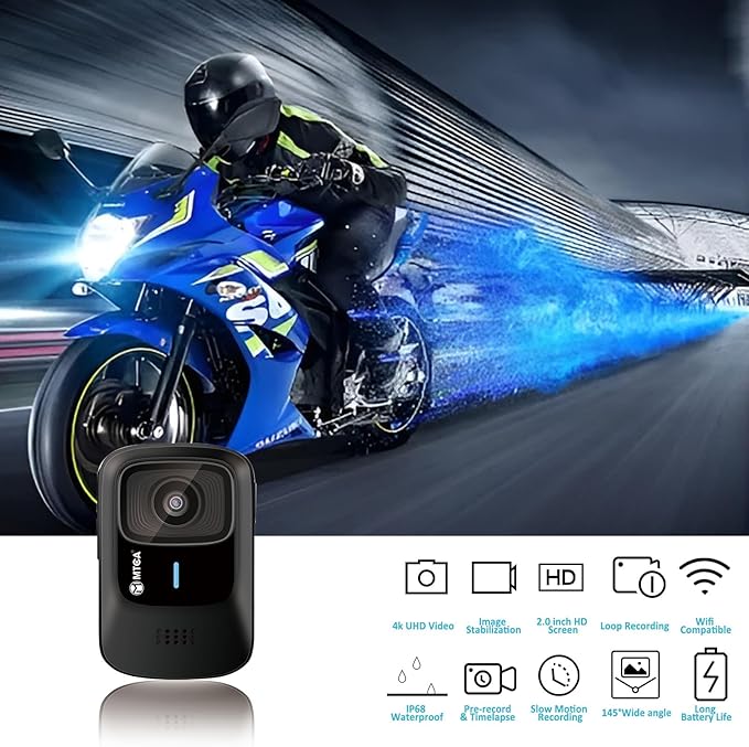 Helmet Action Camera – 4K Ultra HD 16MP Waterproof Sports Cam, 145° Wide-Angle, Includes Helmet Mount & Accessories for Motorcycle, Bike & Outdoor Adventures(can Connect Phone via WiFi)