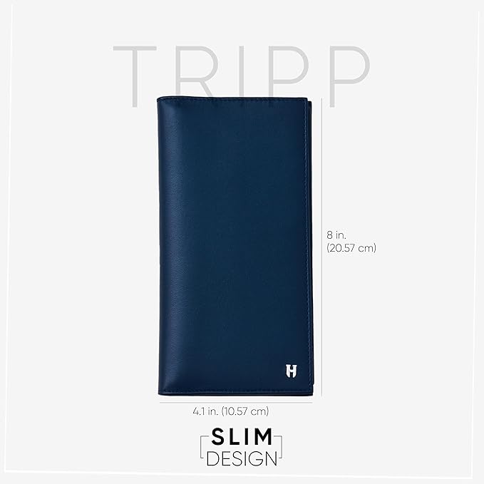 Passport Holder Travel Wallet for Men & Women, RFID Handcrafted Full Grain Leather Cover, 12 Card Slots & 4 Compartments, Gift Box & Pouch, Navy Blue