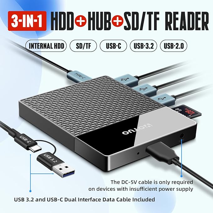 Portable 500GB Docking Station External Hard Drive, Multiport USB-C Hub + HDD 7-in-1, USB 3.0, SD/TF Card, Multi-Functional HDD for Windows, Mac, Android, TV, Phone, Laptop, Desktop, PC