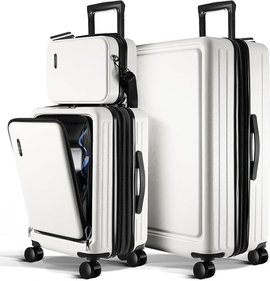 Luggage Sets 3 Piece, 22 Inch Carry on Luggage and 28 Inch Suitcases with Wheels Spinner, Durable Hard Shell Suitcase Set, Expandable Travel Suitcase, White